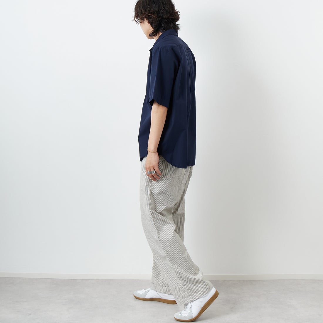 DANTON [ダントン] プレーン ワークシャツ [DT-B0049CPL] NAVY &&モデル身長：179cm 着用サイズ：42&&