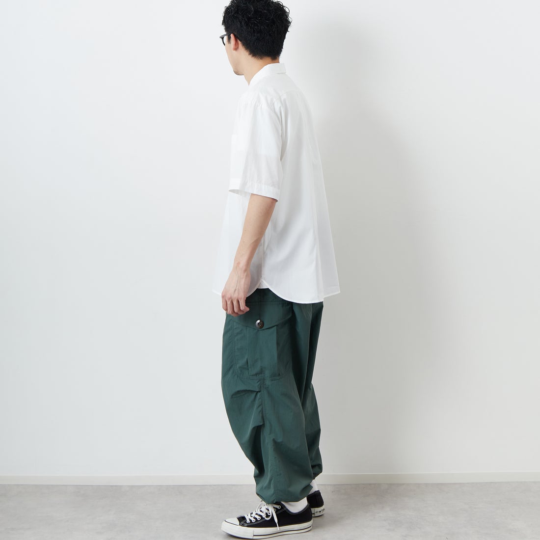 DANTON [ダントン] プレーン ワークシャツ [DT-B0049CPL] WHITE &&モデル身長：168cm 着用サイズ：40&&