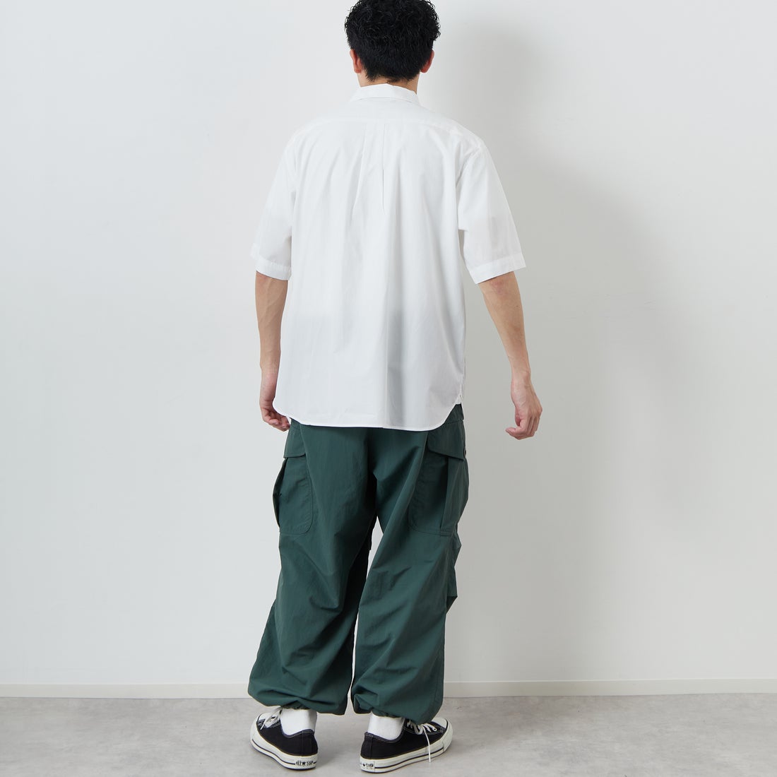 DANTON [ダントン] プレーン ワークシャツ [DT-B0049CPL] WHITE &&モデル身長：168cm 着用サイズ：40&&