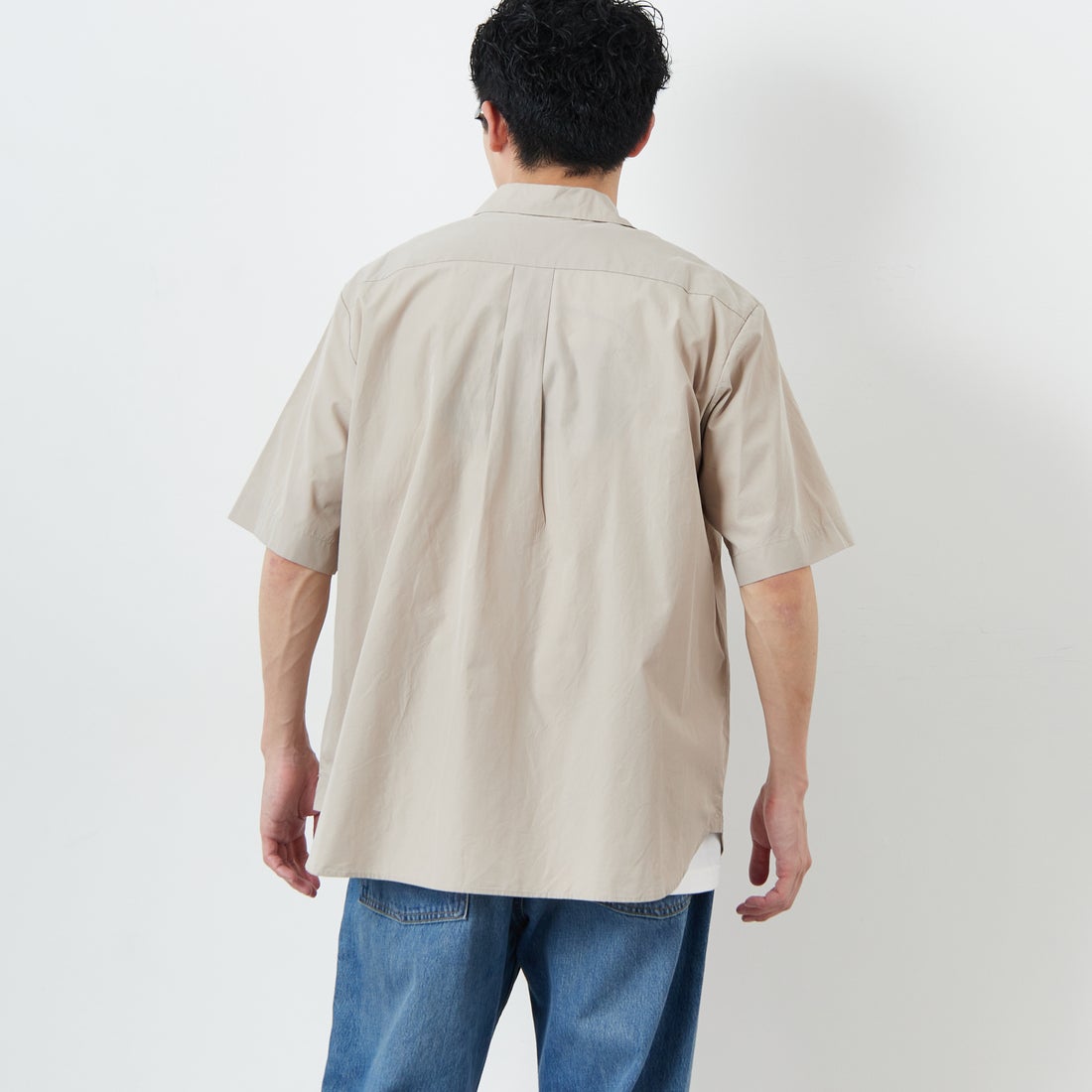 DANTON [ダントン] プレーン ワークシャツ [DT-B0049CPL] GREIGE &&モデル身長：168cm 着用サイズ：38&&