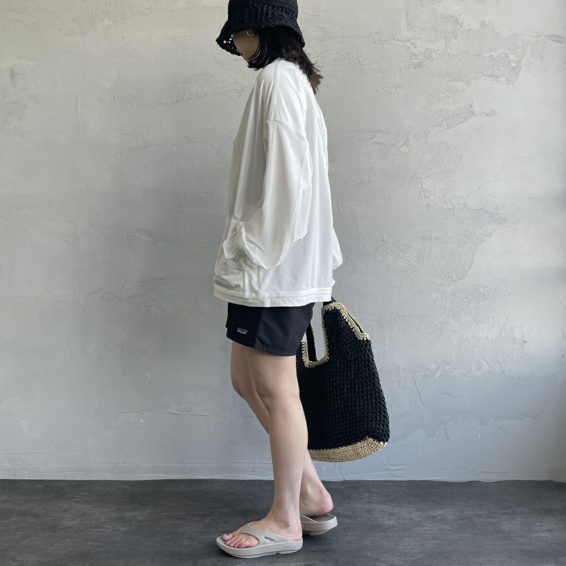 Jeans Factory Clothes [ジーンズファクトリークローズ] ラッシュガードVネックカーディガン [IN1-CST-4] WHITE &&モデル身長：163cm 着用サイズ：M&&