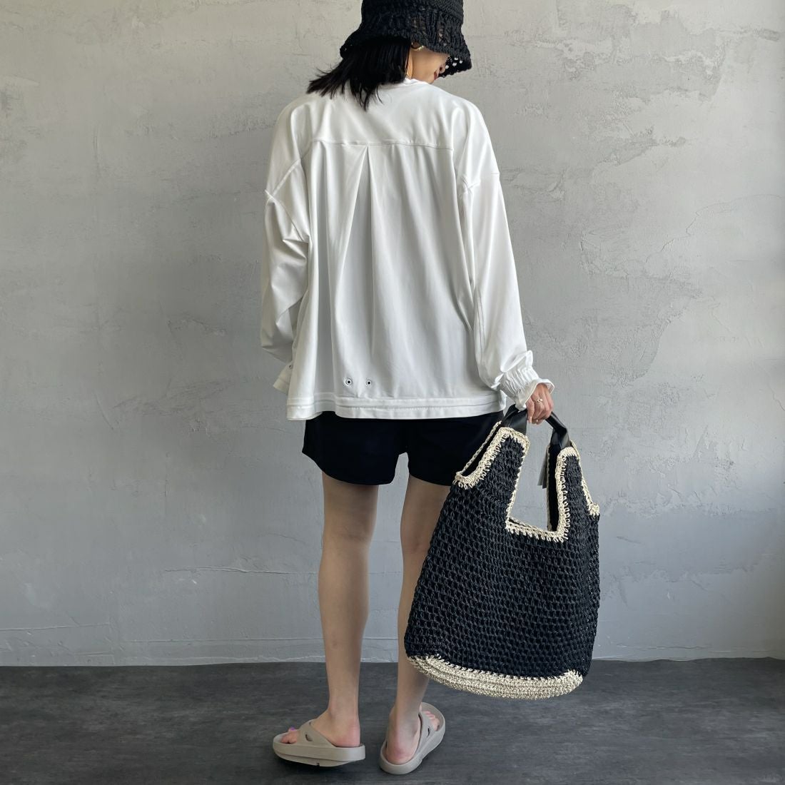 Jeans Factory Clothes [ジーンズファクトリークローズ] ラッシュガードVネックカーディガン [IN1-CST-4] WHITE &&モデル身長：163cm 着用サイズ：M&&