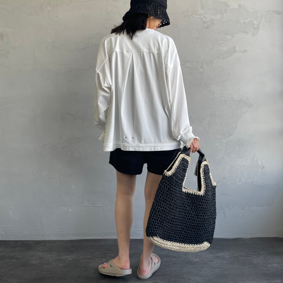 Jeans Factory Clothes [ジーンズファクトリークローズ] ラッシュガードVネックカーディガン [IN1-CST-4] WHITE &&モデル身長：163cm 着用サイズ：M&&