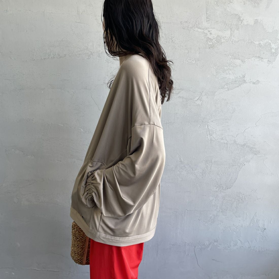 Jeans Factory Clothes [ジーンズファクトリークローズ] ラッシュガードVネックカーディガン [IN1-CST-4] GREIGE &&モデル身長：160cm 着用サイズ：M&&