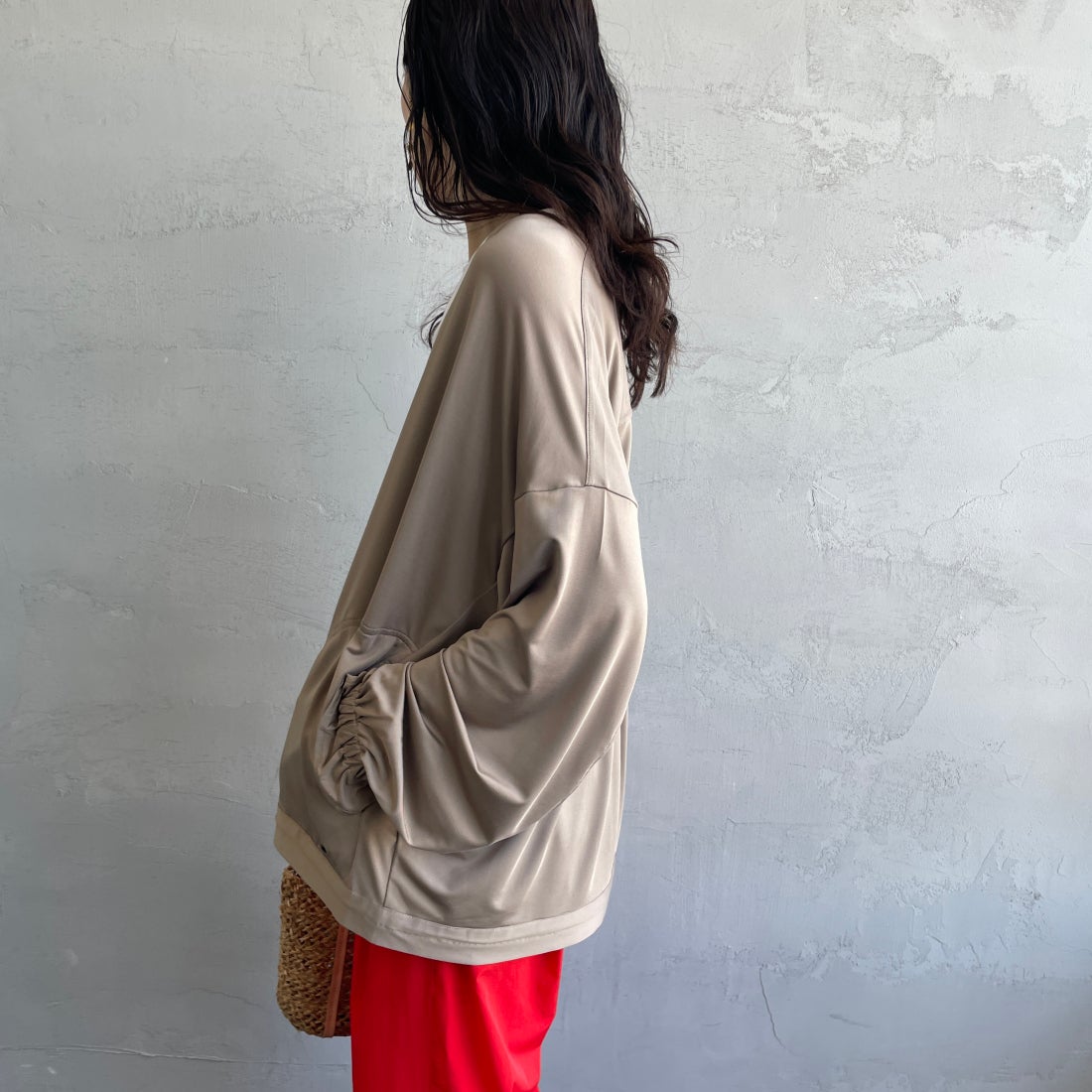 Jeans Factory Clothes [ジーンズファクトリークローズ] ラッシュガードVネックカーディガン [IN1-CST-4] GREIGE &&モデル身長：160cm 着用サイズ：M&&