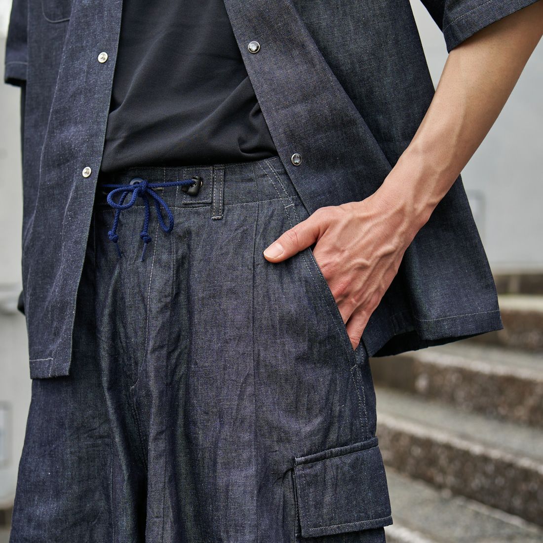 Needles [ニードルズ] 別注 BDUヒザデルデニムパンツ [OT1689-JF] INDIGO&&モデル身長：182cm 着用サイズ：XS&&