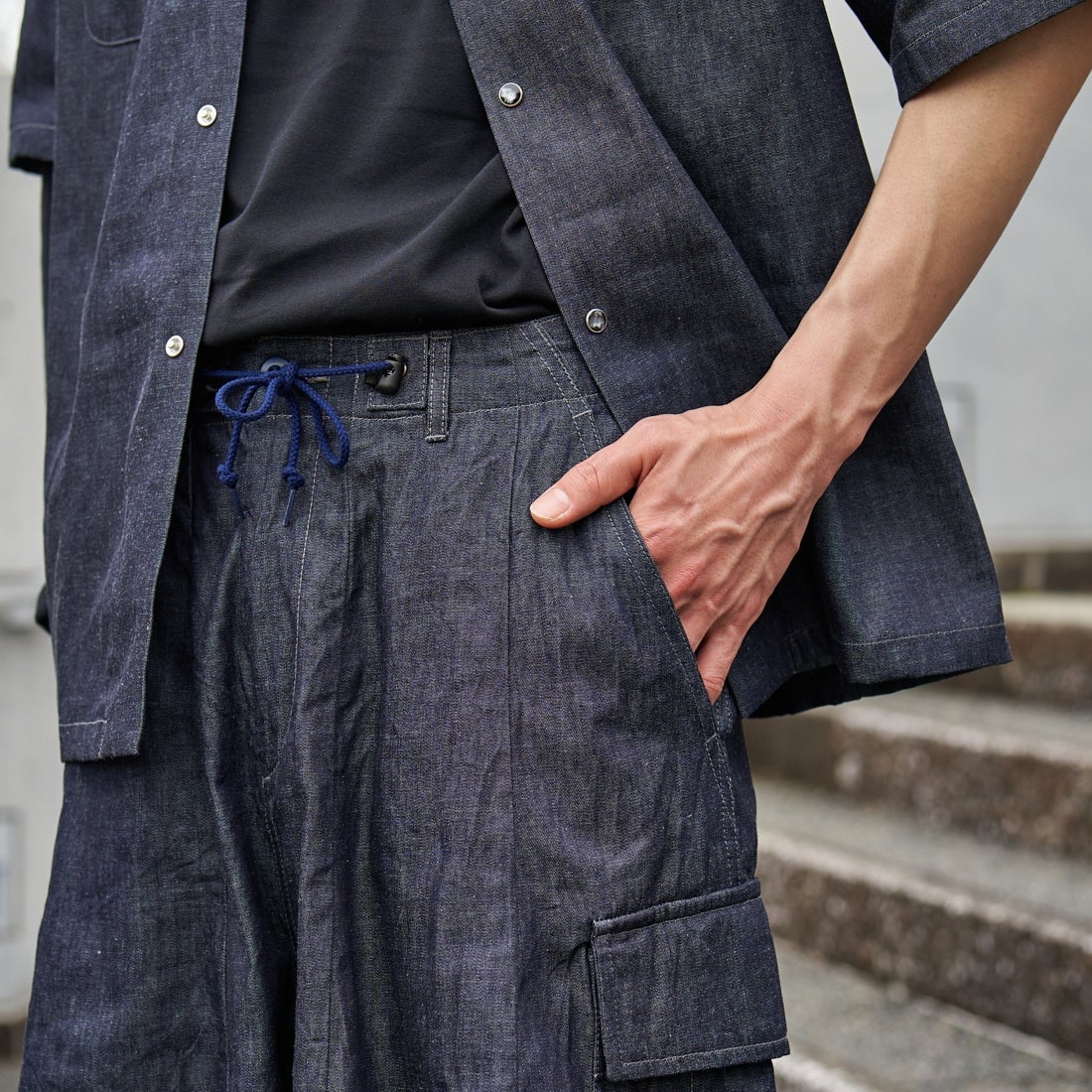 Needles [ニードルズ] 別注 BDUヒザデルデニムパンツ [OT1689-JF] INDIGO&&モデル身長：182cm 着用サイズ：XS&&