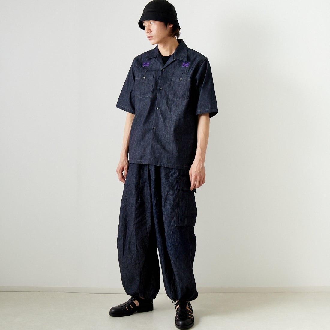 Needles [ニードルズ] 別注 BDUヒザデルデニムパンツ [OT1689-JF] INDIGO&&モデル身長：182cm 着用サイズ：S&&