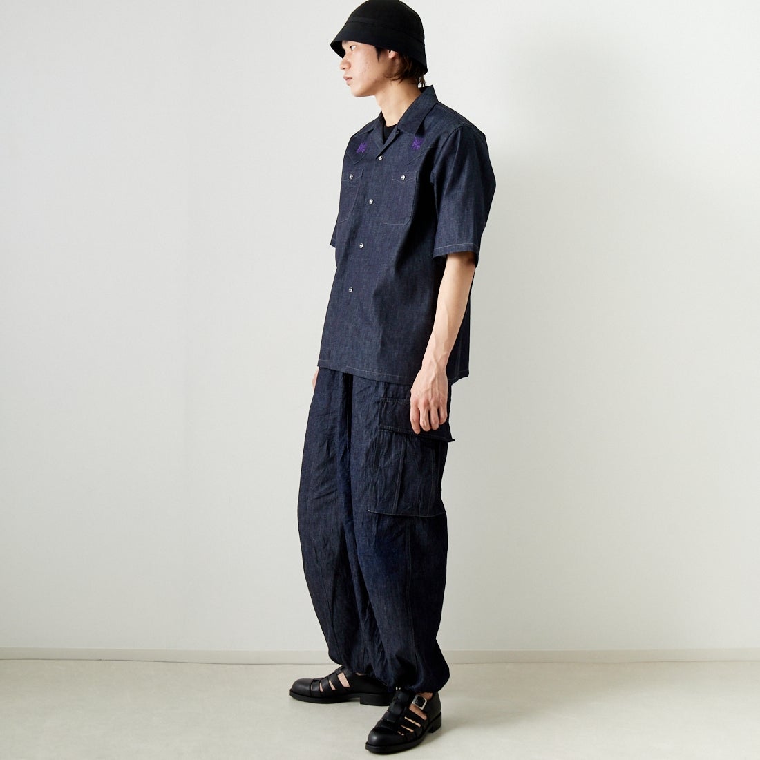 Needles [ニードルズ] 別注 BDUヒザデルデニムパンツ [OT1689-JF] INDIGO&&モデル身長：182cm 着用サイズ：S&&