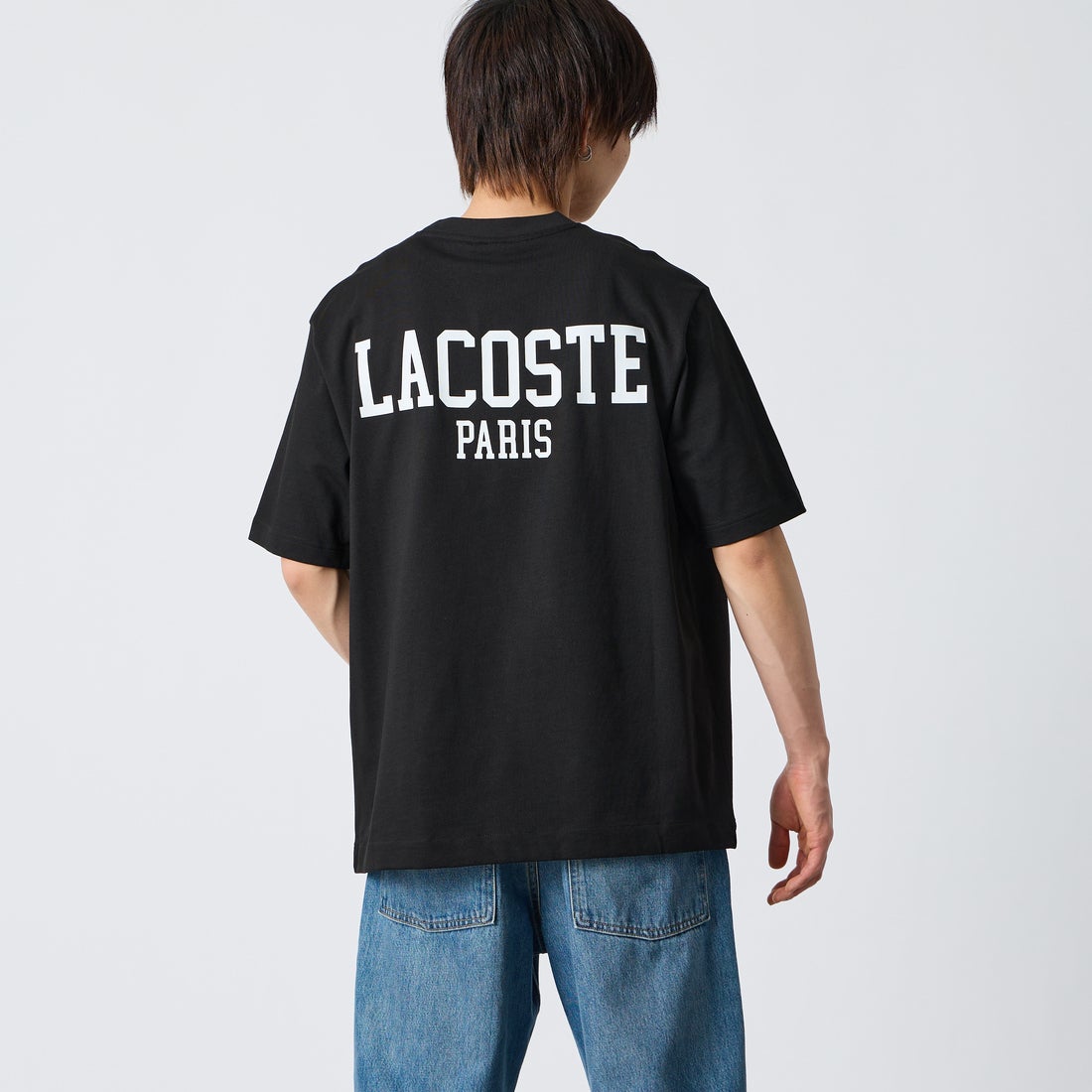 LACOSTE [ラコステ] バックプリントベーシックTシャツ [TH4705] 031 BLACK &&モデル身長：177cm 着用サイズ：4&&