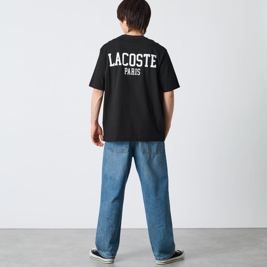 LACOSTE [ラコステ] バックプリントベーシックTシャツ [TH4705] 031 BLACK &&モデル身長：177cm 着用サイズ：4&&