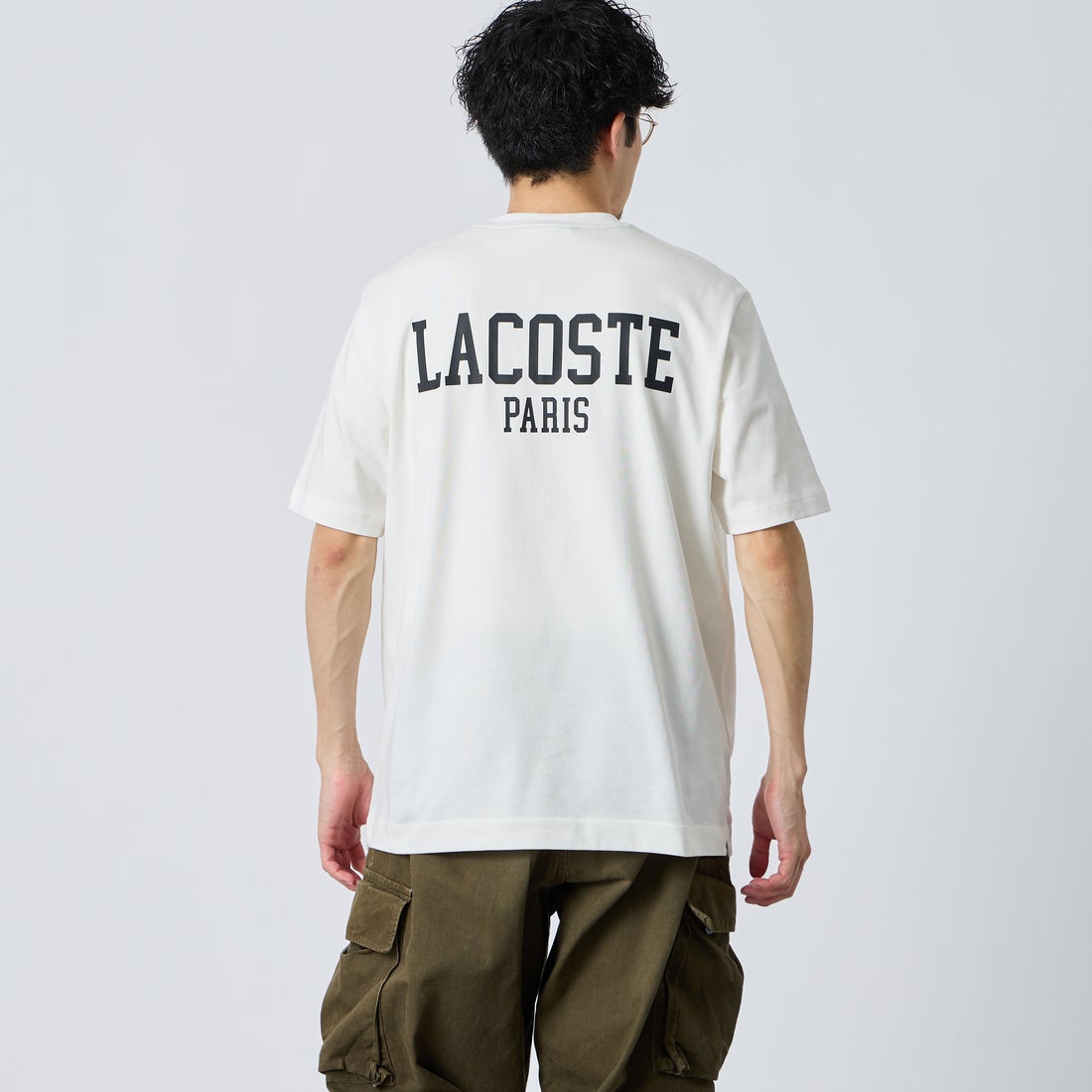 LACOSTE [ラコステ] バックプリントベーシックTシャツ [TH4705] 70V WHITE &&モデル身長：168cm 着用サイズ：3&&