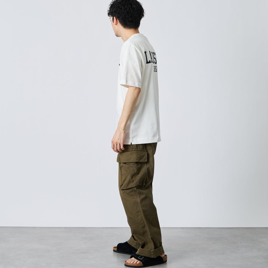 LACOSTE [ラコステ] バックプリントベーシックTシャツ [TH4705] 70V WHITE &&モデル身長：168cm 着用サイズ：3&&