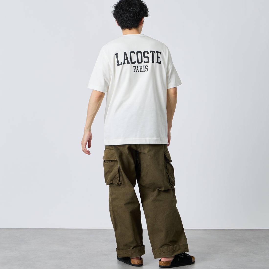 LACOSTE [ラコステ] バックプリントベーシックTシャツ [TH4705] 70V WHITE &&モデル身長：168cm 着用サイズ：3&&
