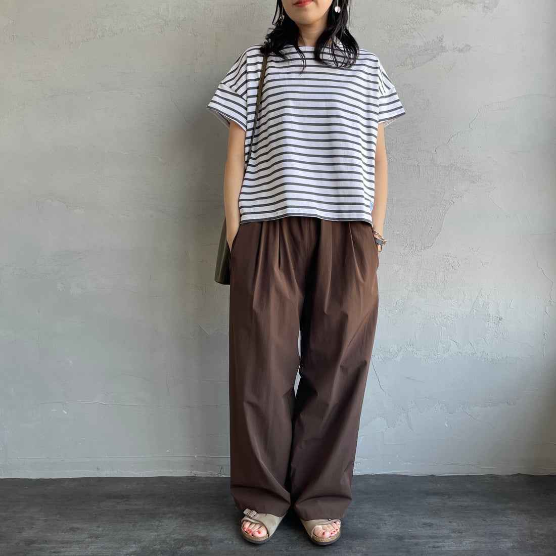 ORCIVAL [オーシバル] ボートネック ショートスリーブプルオーバー [OR-C0335BFJ] WH/F.GREY &&モデル身長：160cm 着用サイズ：1&&