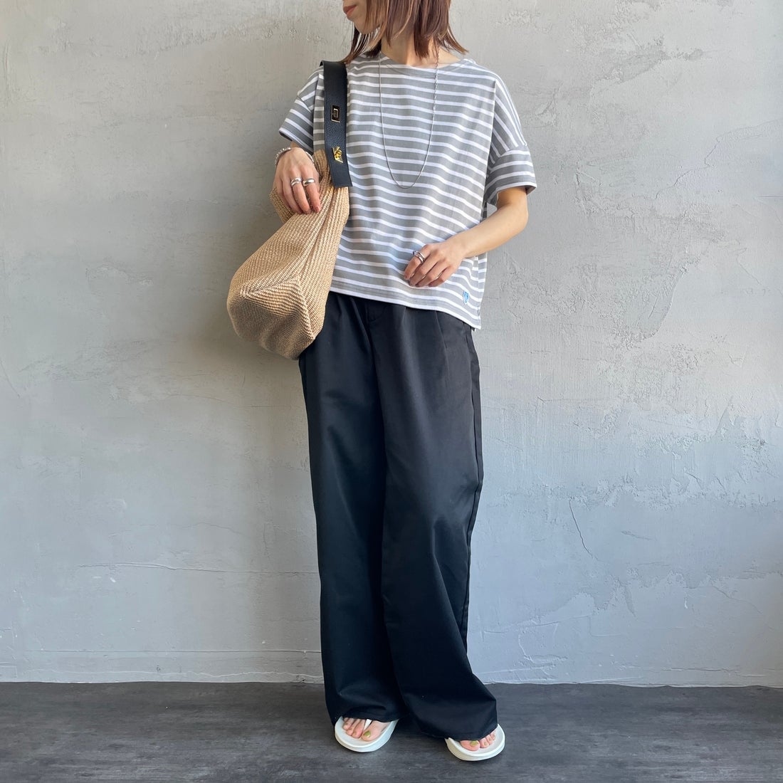 ORCIVAL [オーシバル] ボートネック ショートスリーブプルオーバー [OR-C0335BFJ] GREY/WHITE &&モデル身長：158cm 着用サイズ：1&&