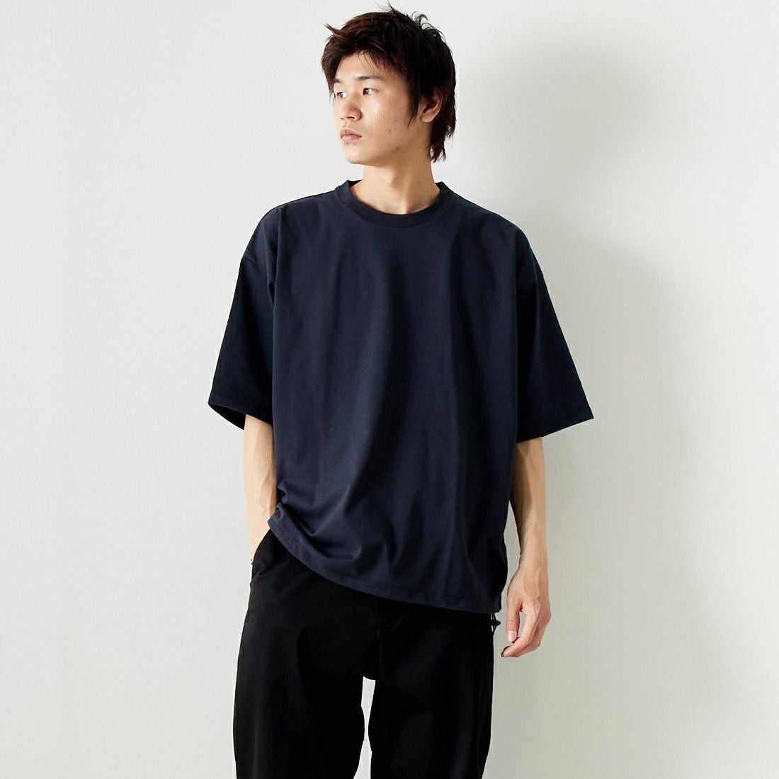 Jeans Factory Clothes [ジーンズファクトリークローズ] ドットエアリードローコードTシャツ [JFC-242-016] BLACK &&モデル身長：182cm 着用サイズ：L&&