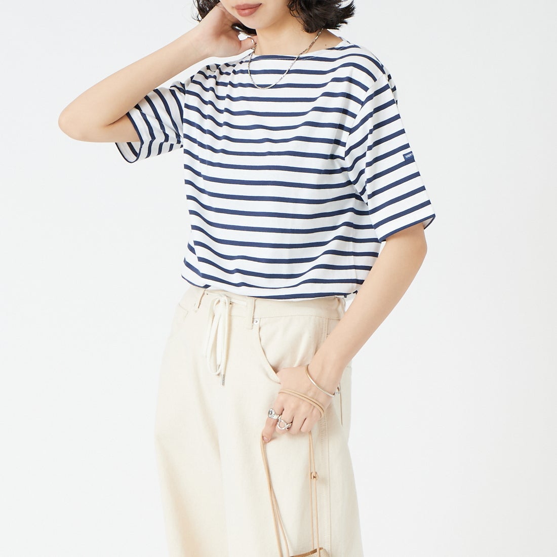 ST.JAMES [セントジェームス] ピアリックボーダーTシャツ [PIRIAC] NEI/MAR &&モデル身長：162cm 着用サイズ：3&&
