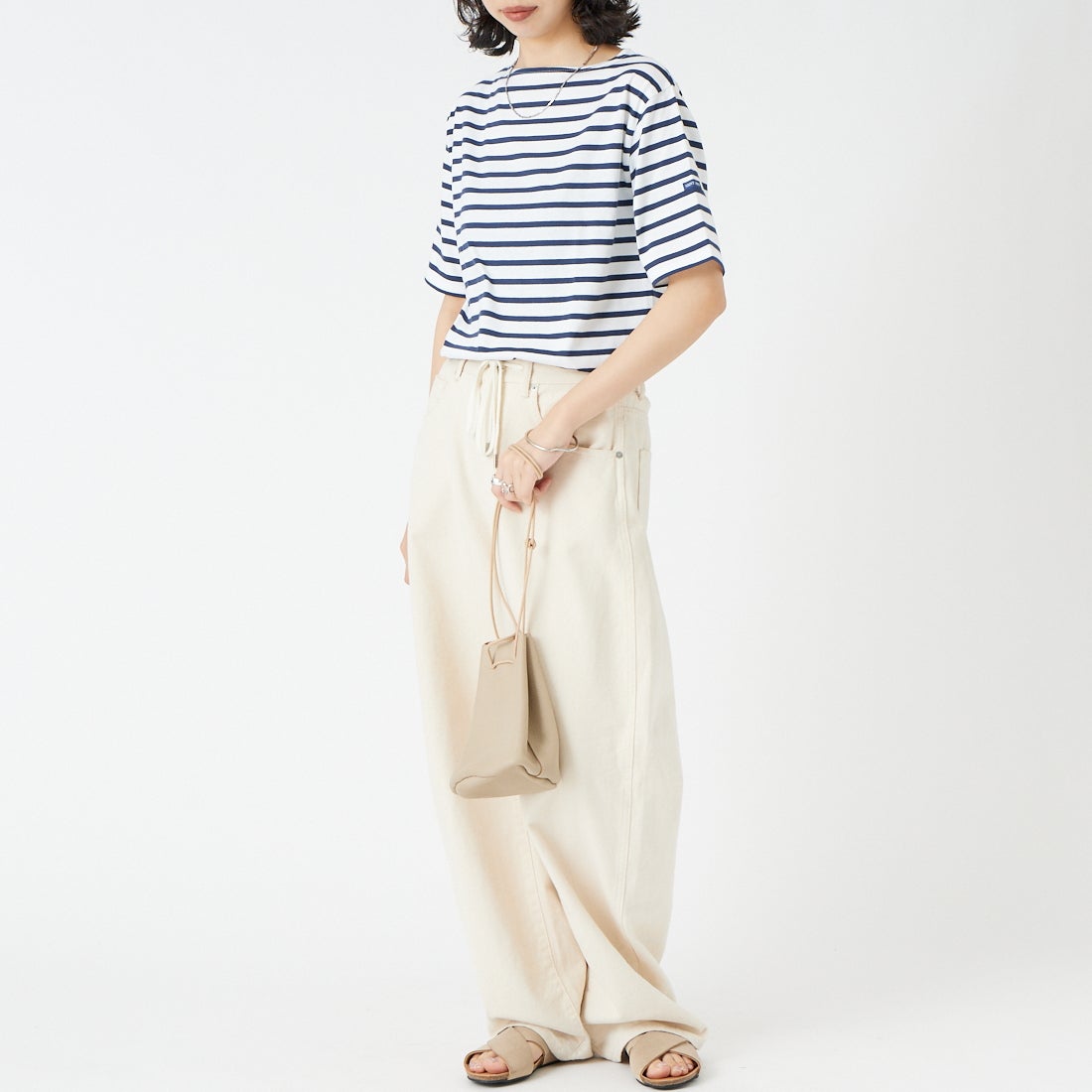 ST.JAMES [セントジェームス] ピアリックボーダーTシャツ [PIRIAC] NEI/MAR &&モデル身長：162cm 着用サイズ：3&&