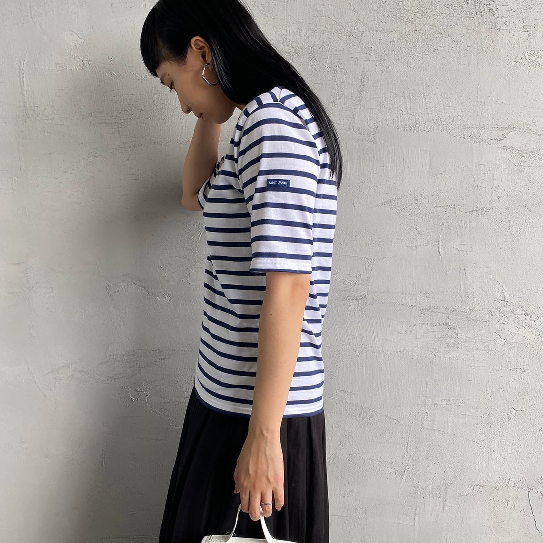 ST.JAMES [セントジェームス] ピアリックボーダーTシャツ [PIRIAC] NEI/MAR&&モデル身長：156cm 着用サイズ：1&&