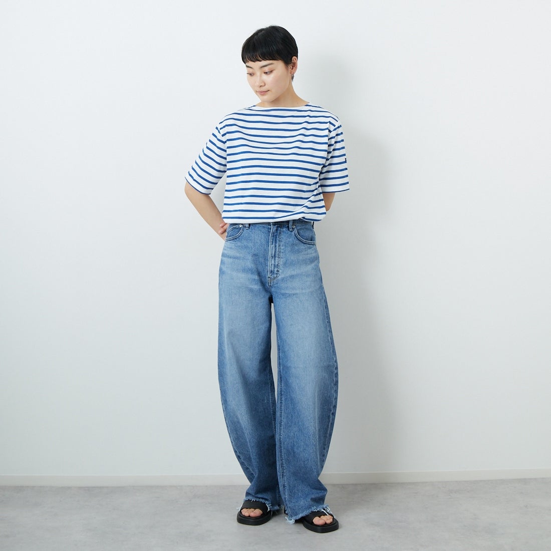 ST.JAMES [セントジェームス] ピリアックボーダーTシャツ [PIRIAC] NEI/GIT &&モデル身長：160cm 着用サイズ：3&&