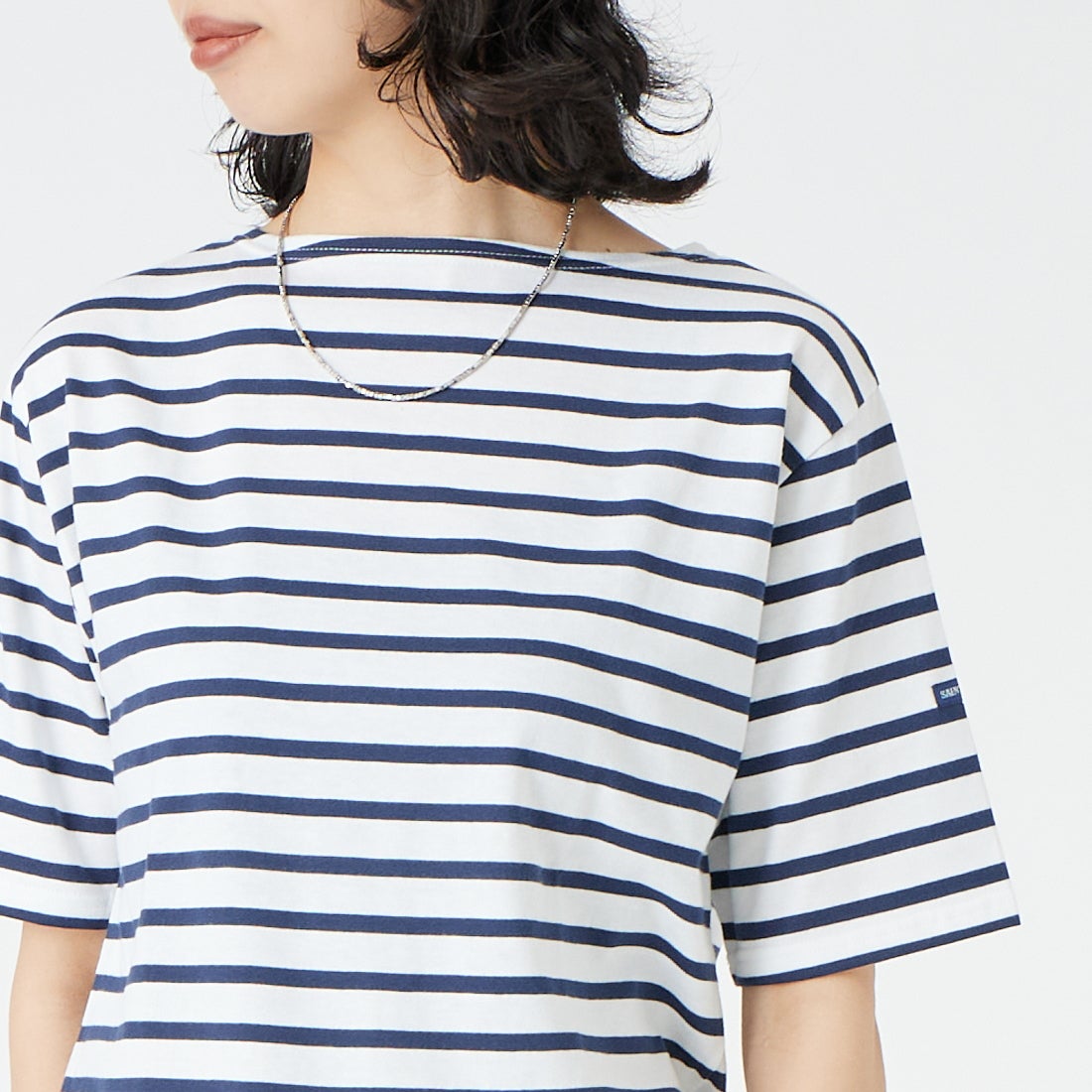 ST.JAMES [セントジェームス] ピアリックボーダーTシャツ [PIRIAC] NEI/MAR &&モデル身長：162cm 着用サイズ：3&&