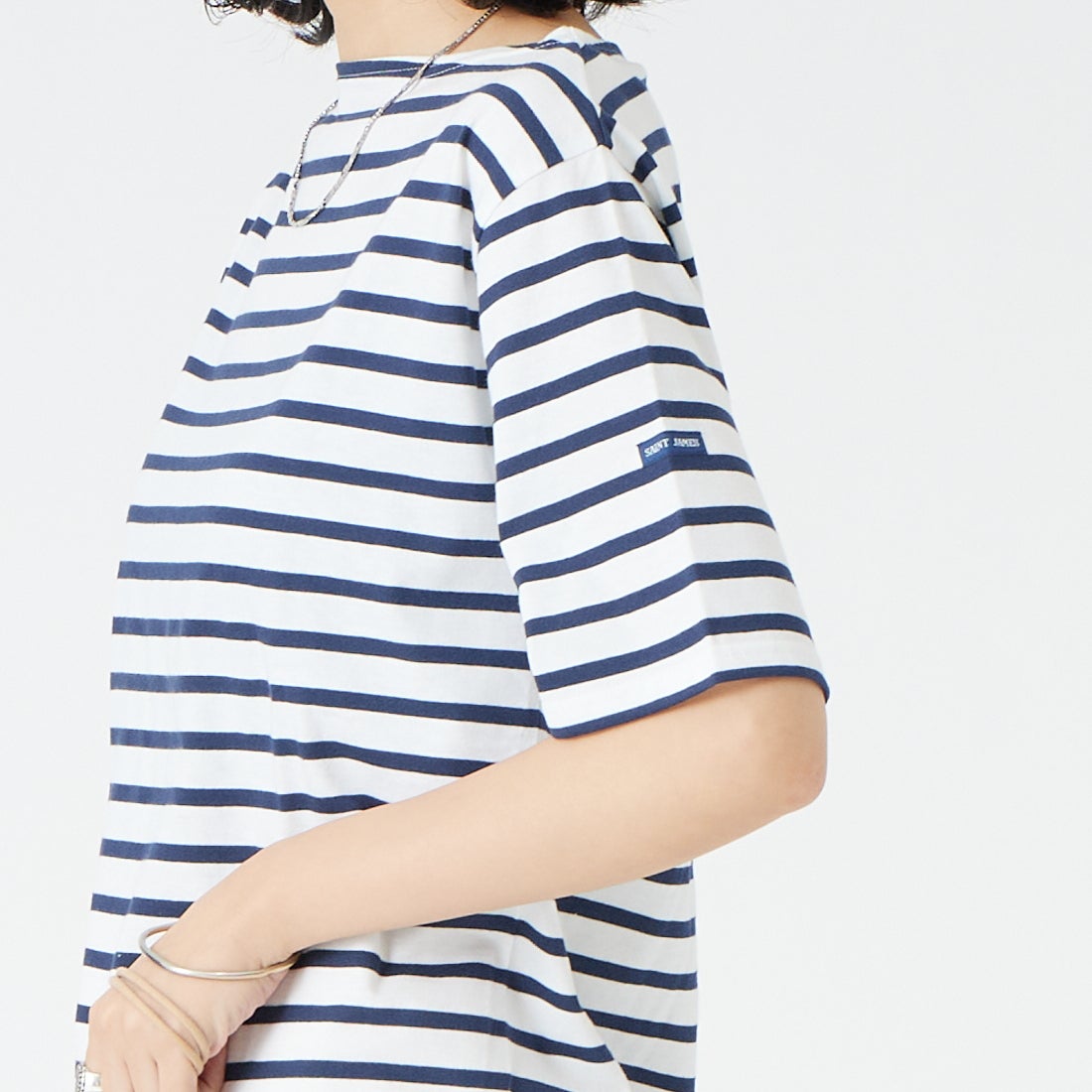 ST.JAMES [セントジェームス] ピアリックボーダーTシャツ [PIRIAC] NEI/MAR &&モデル身長：162cm 着用サイズ：3&&