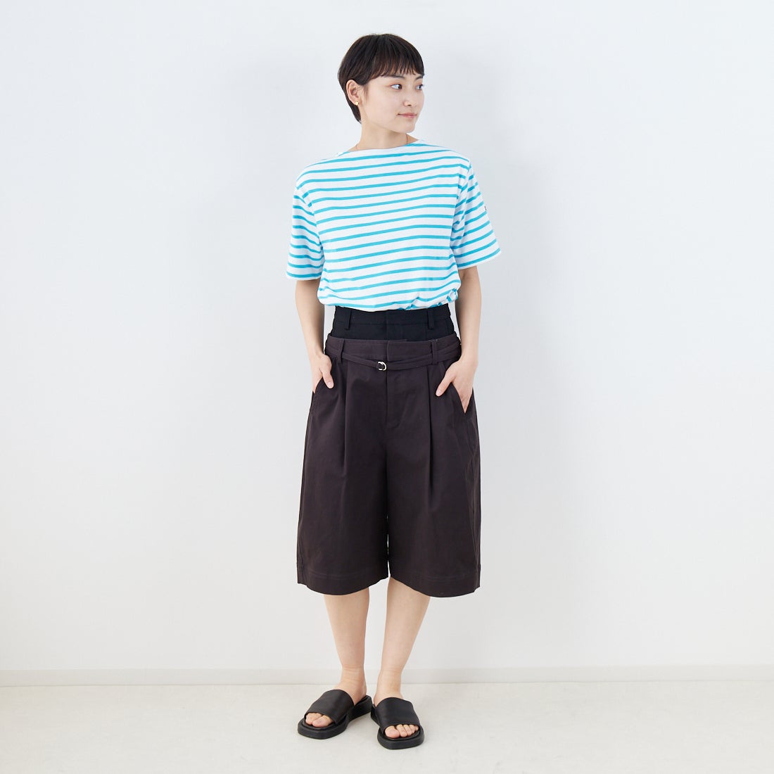 ST.JAMES [セントジェームス] ピリアックボーダーTシャツ [PIRIAC] NEI/JAD &モデル身長：160cm 着用サイズ：3&&