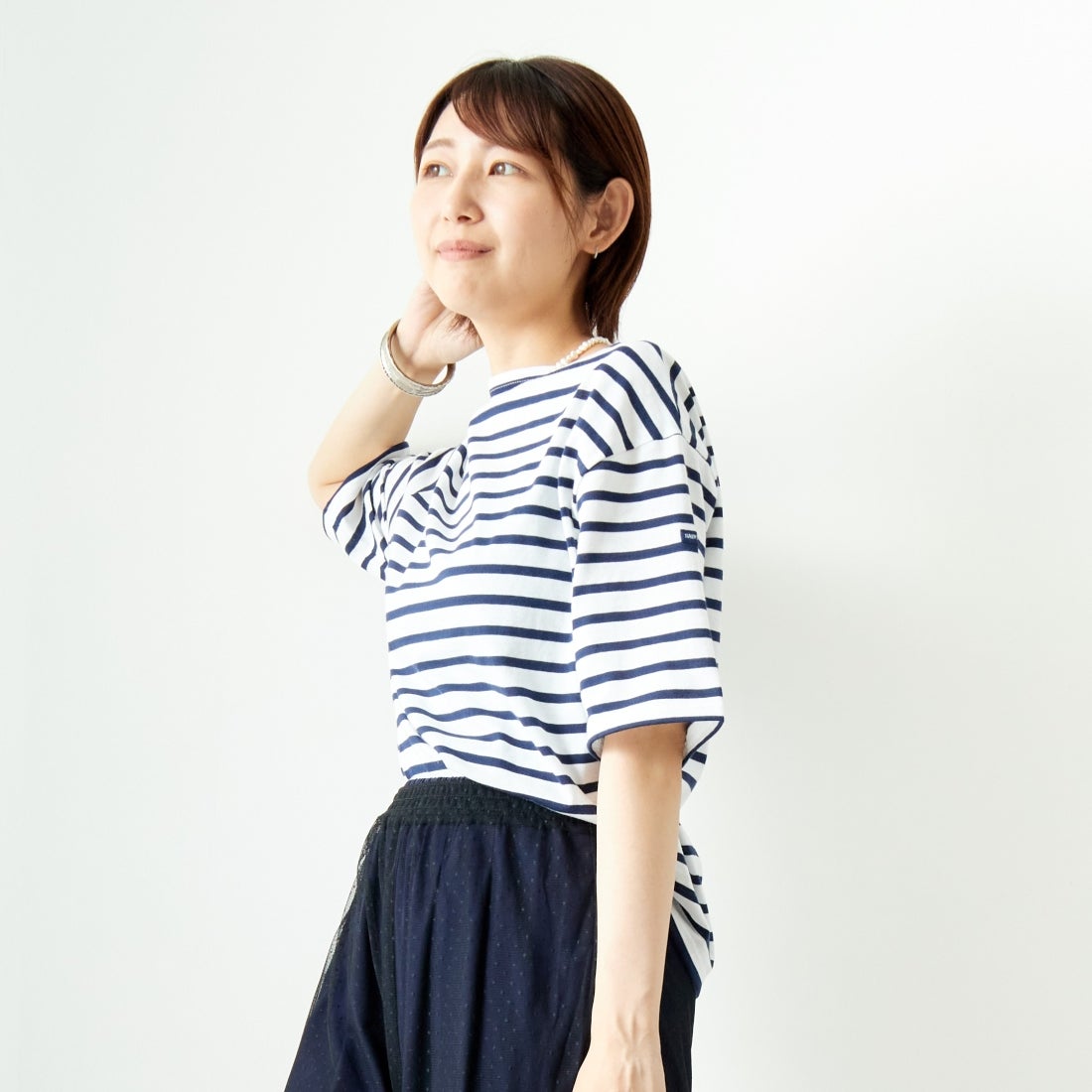 ST.JAMES [セントジェームス] ピリアックルーズドロップTシャツ [20JC-8733-LEGR] NEI/MAR &&モデル身長：167cm 着用サイズ：3&&