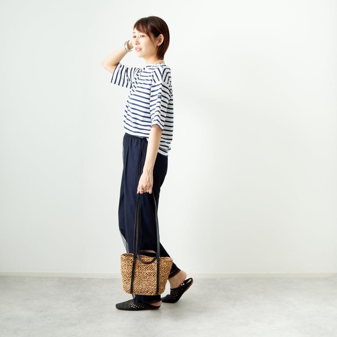 ST.JAMES [セントジェームス] ピリアックルーズドロップTシャツ [20JC-8733-LEGR] NEI/MAR &&モデル身長：167cm 着用サイズ：3&&