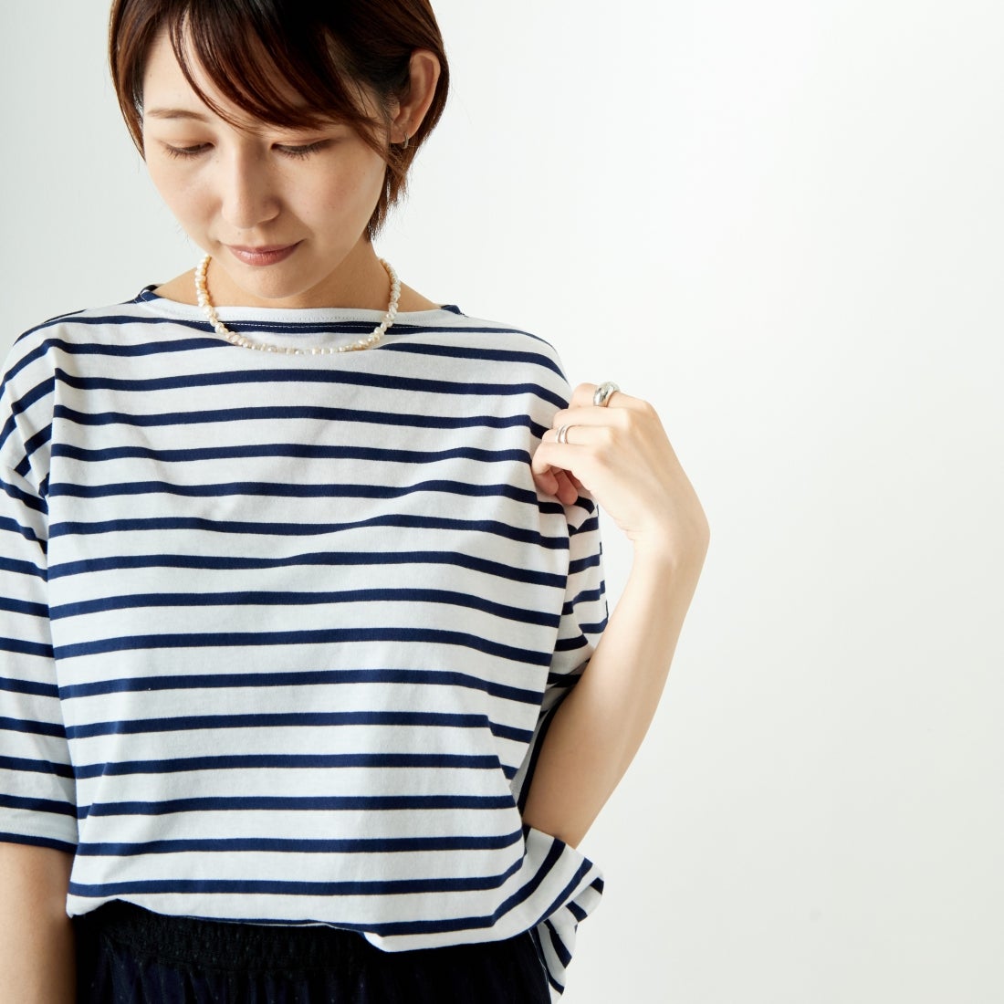 ST.JAMES [セントジェームス] ピリアックルーズドロップTシャツ [20JC-8733-LEGR] NEI/MAR &&モデル身長：167cm 着用サイズ：3&&