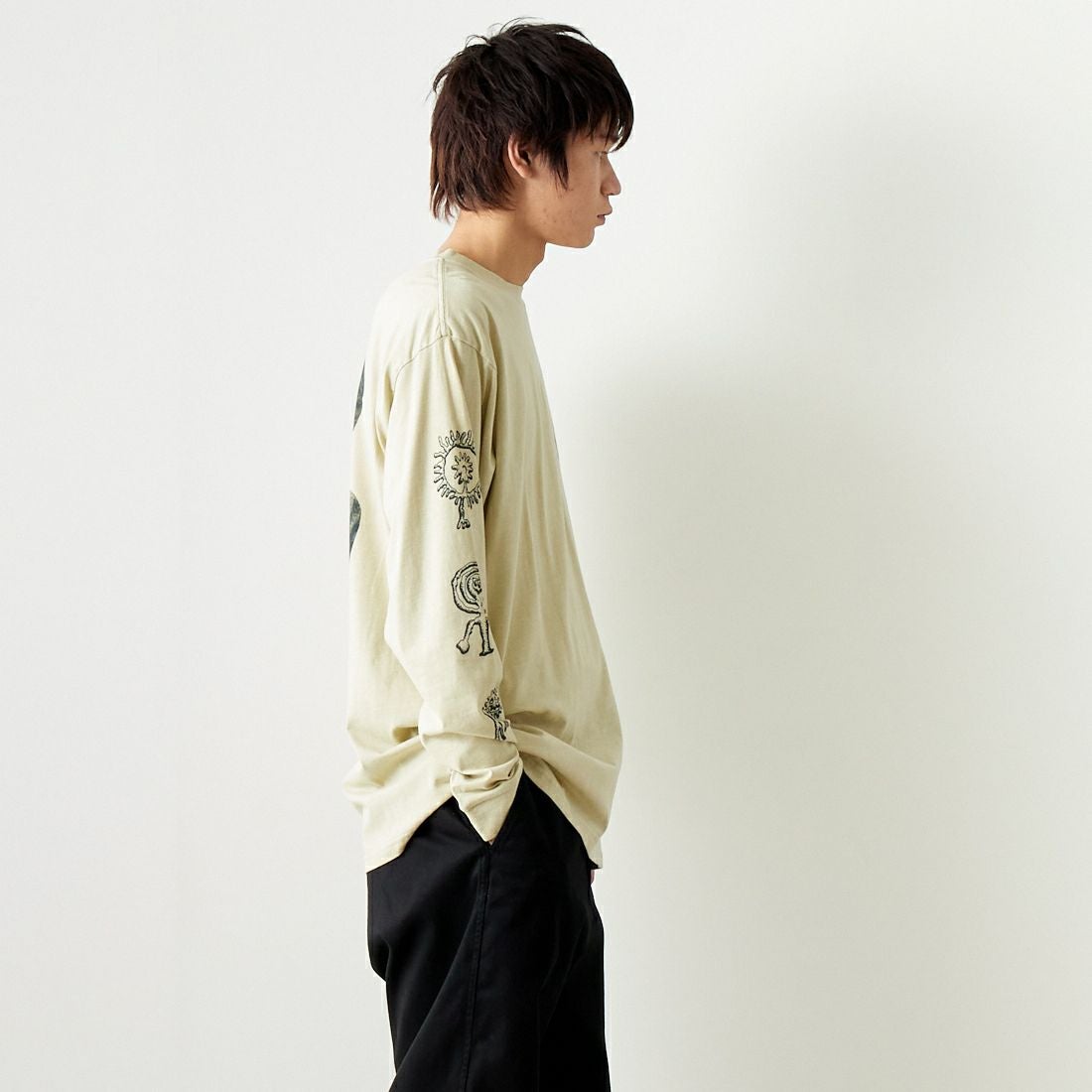 carhartt WIP [カーハートダブリューアイピー] ロングスリーブ ミメトリスTシャツ [I033175] BERYL/FLIN &&モデル身長：182cm 着用サイズ：L&&