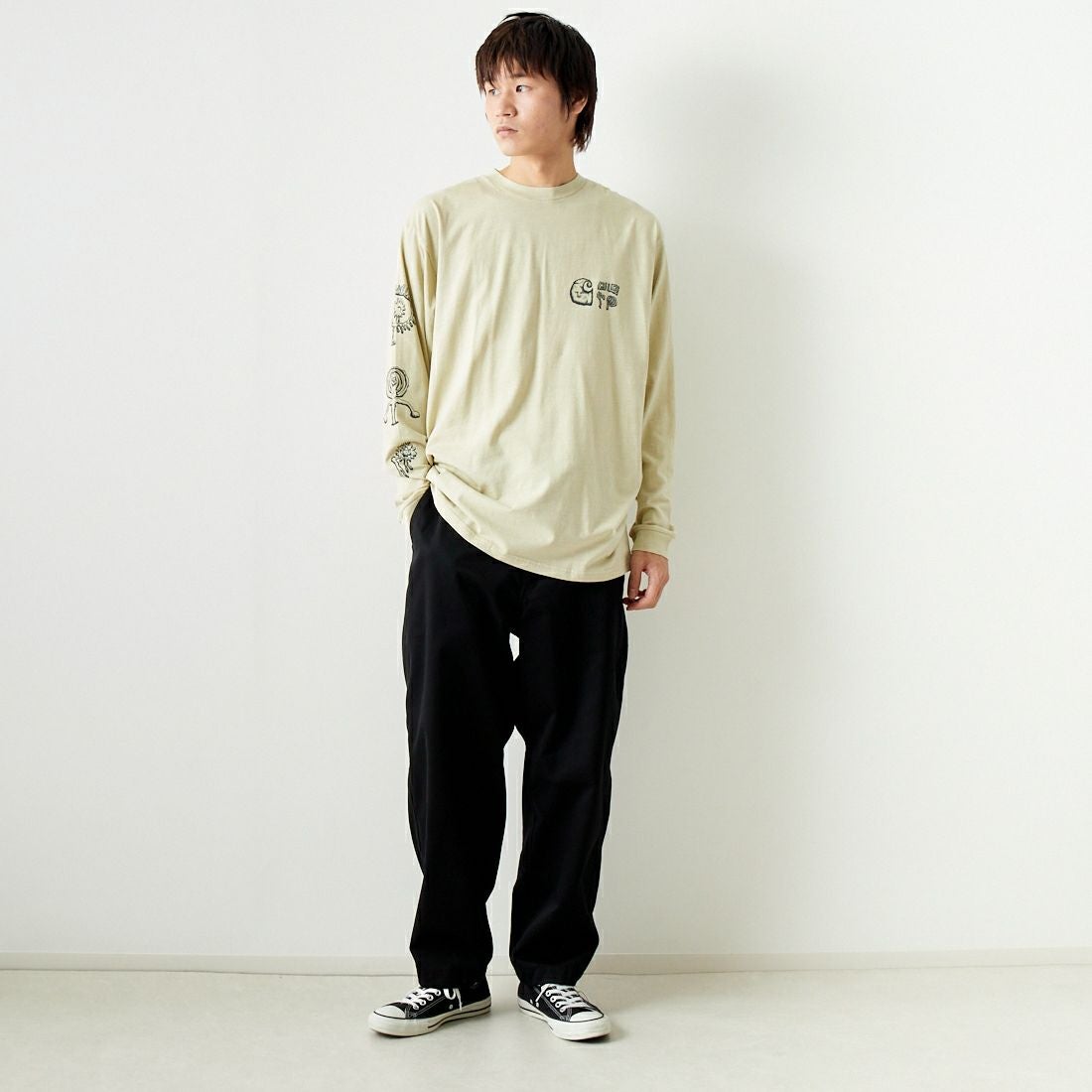 carhartt WIP [カーハートダブリューアイピー] ロングスリーブ ミメトリスTシャツ [I033175] BERYL/FLIN &&モデル身長：182cm 着用サイズ：L&&