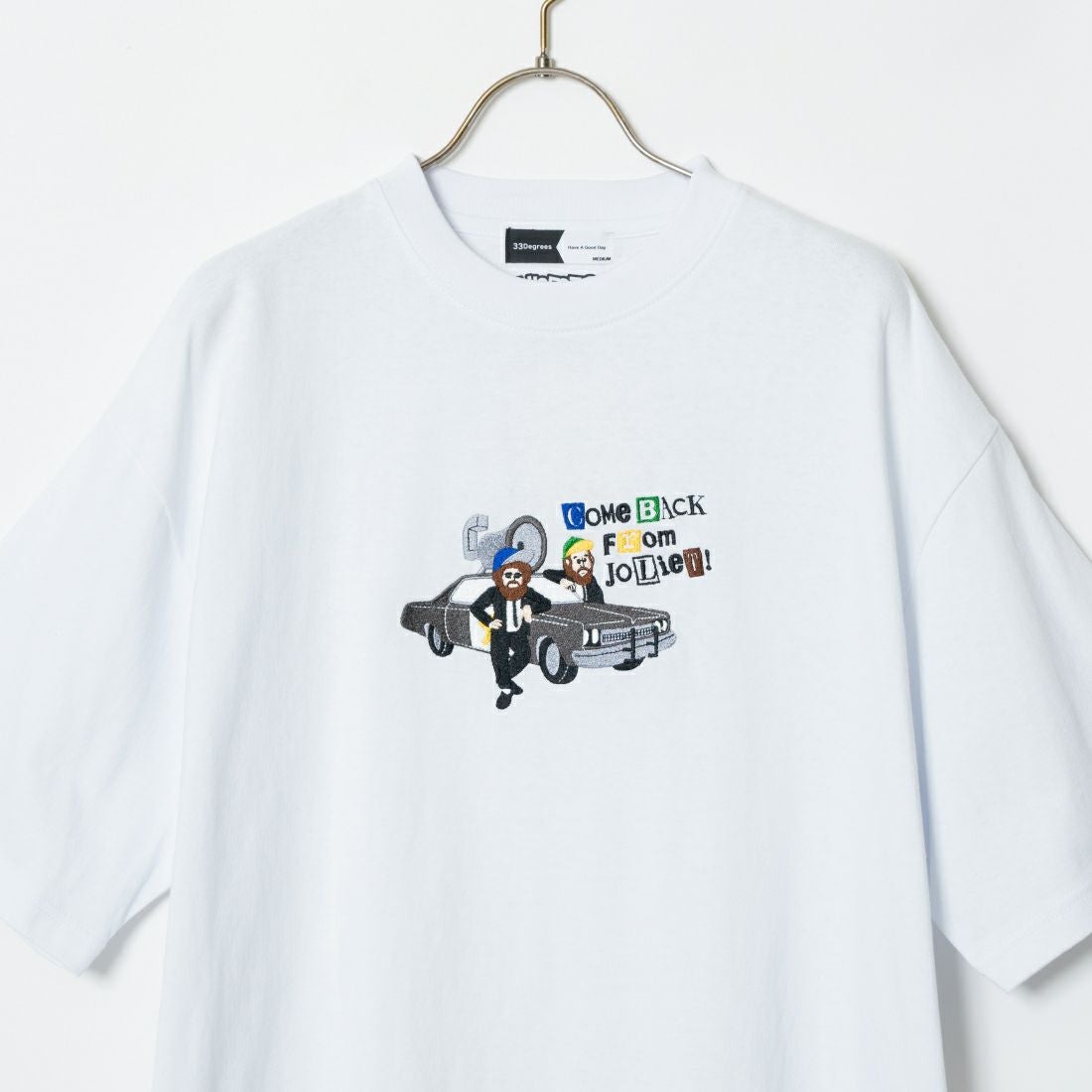 33Degrees [サーティースリーディグリーズ] 髭おじさんサガラ刺繍半袖Tシャツ [TDR-242-024] H WHITE