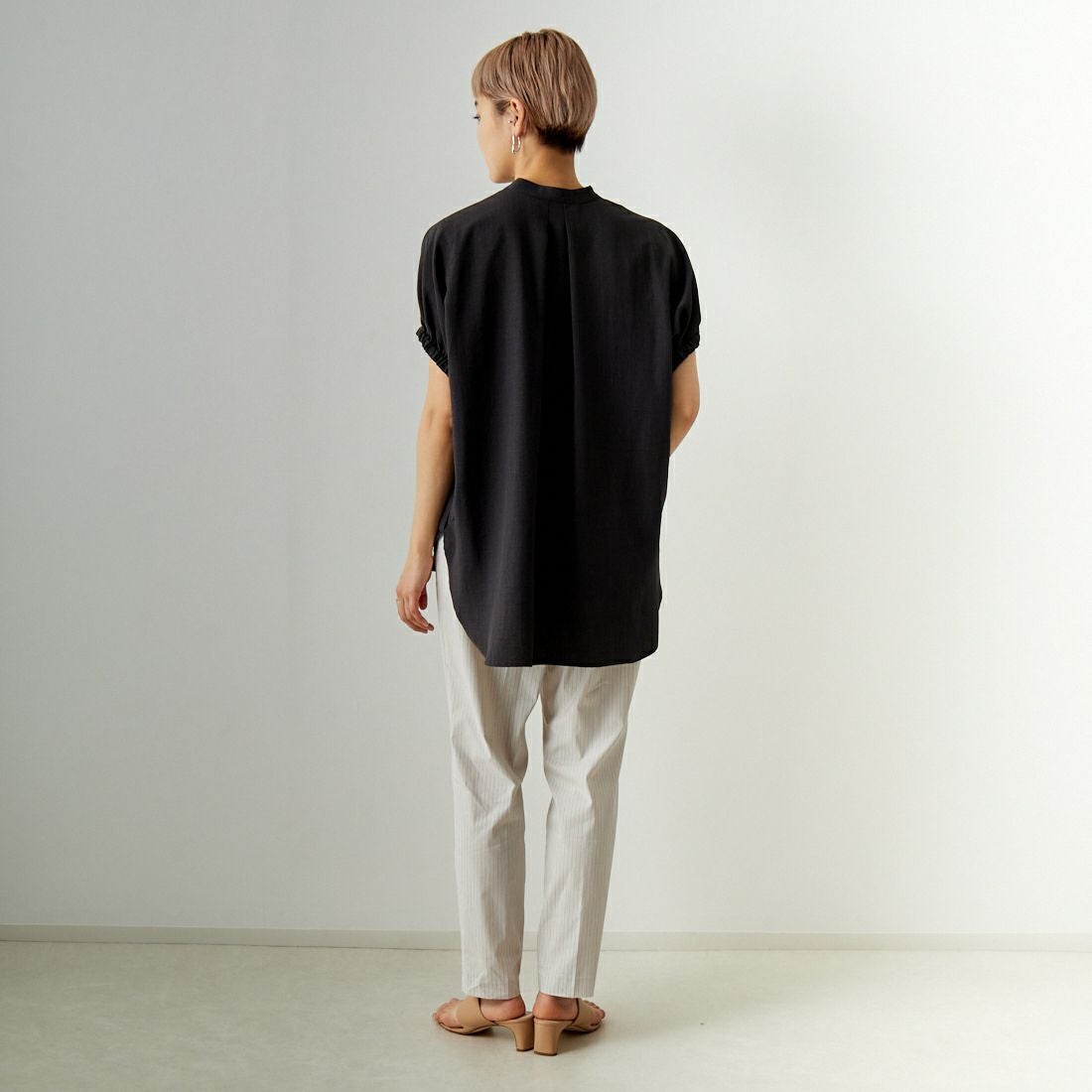 Jeans Factory Clothes [ジーンズファクトリークローズ] バックラッシュリネンプラススティックパンツ [21242052] 031 ｵﾌｽﾄﾗｲ &&モデル身長：160cm 着用サイズ：38&&