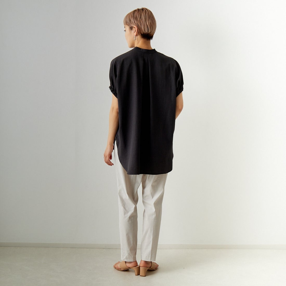 Jeans Factory Clothes [ジーンズファクトリークローズ] バックラッシュリネンプラススティックパンツ [21242052] 031 ｵﾌｽﾄﾗｲ &&モデル身長：160cm 着用サイズ：38&&