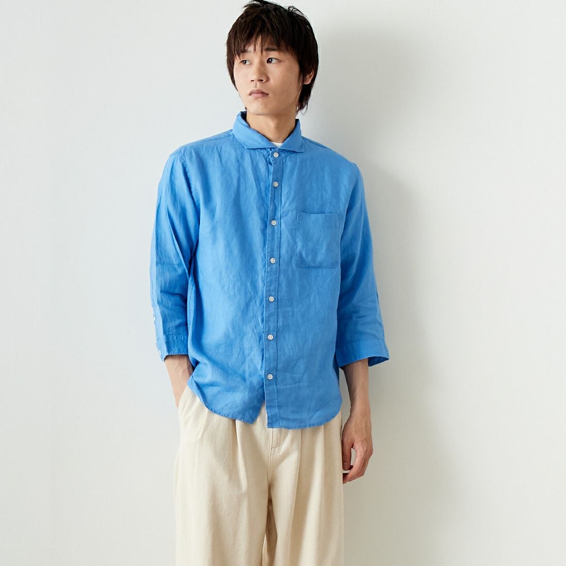 33Degrees [サーティスリーディグリーズ] フレンチリネン 七分袖シャツ
