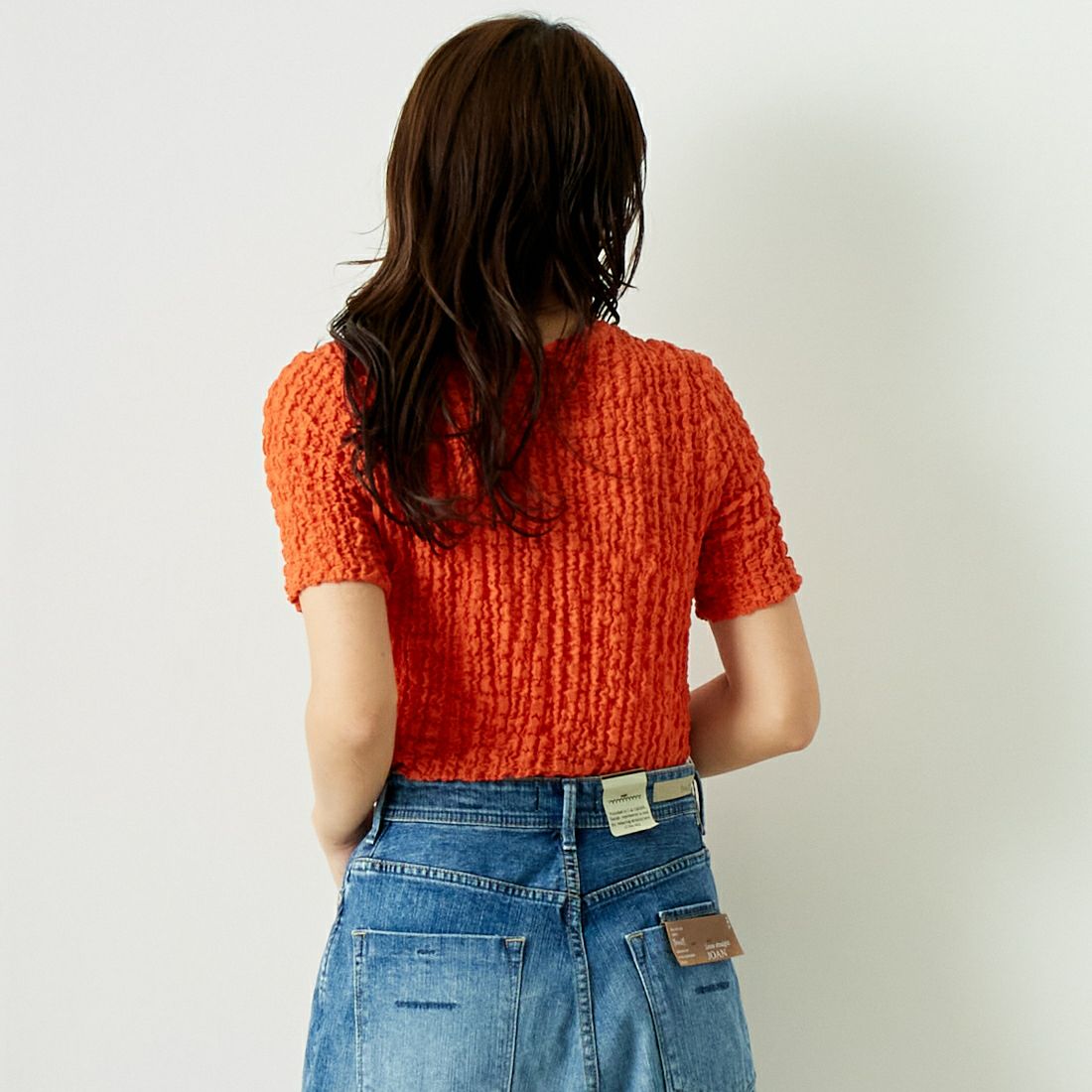 Jeans Factory Clothes [ジーンズファクトリークローズ] シャーリング プルオーバーカットソー [21242055] ｵﾚﾝｼﾞ &&モデル身長：167cm 着用サイズ：F&&