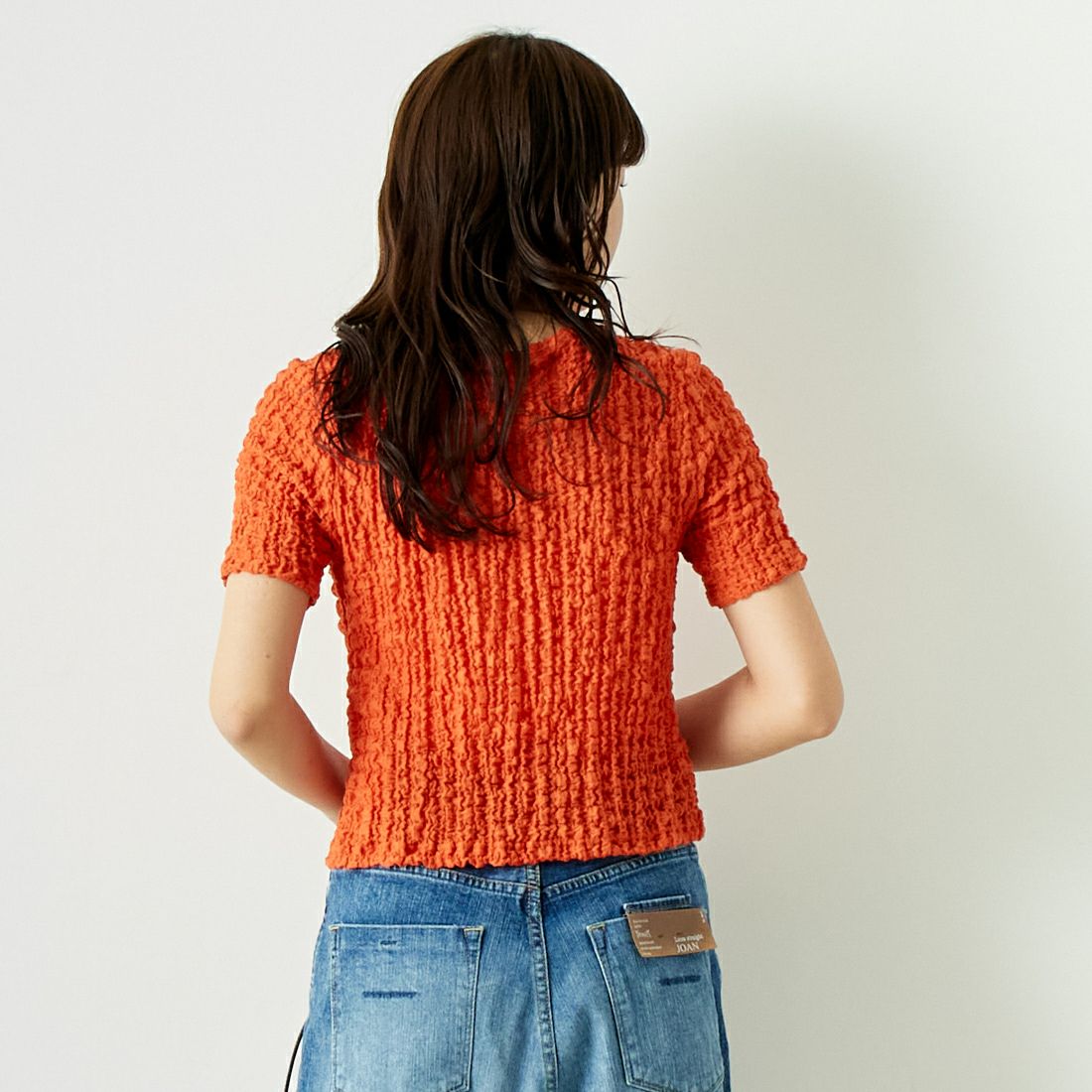 Jeans Factory Clothes [ジーンズファクトリークローズ] シャーリング プルオーバーカットソー [21242055] ｵﾚﾝｼﾞ &&モデル身長：167cm 着用サイズ：F&&