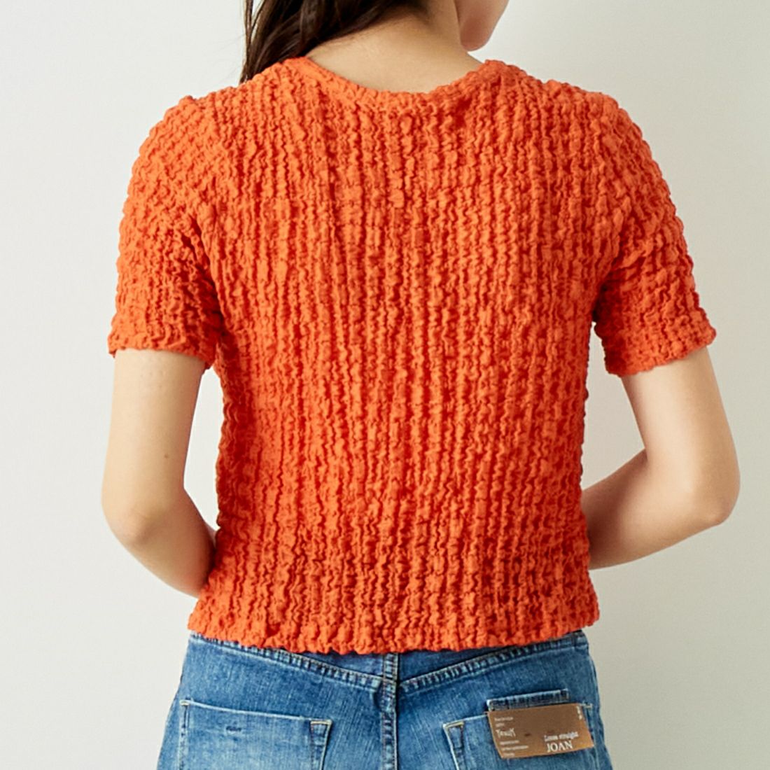 Jeans Factory Clothes [ジーンズファクトリークローズ] シャーリング プルオーバーカットソー [21242055] ｵﾚﾝｼﾞ &&モデル身長：167cm 着用サイズ：F&&