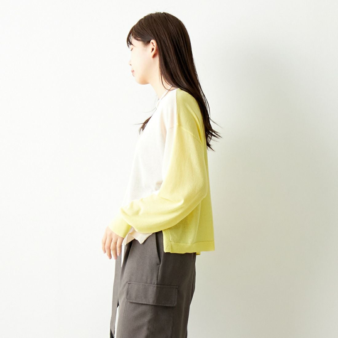 Jeans Factory Clothes [ジーンズファクトリークローズ] 2WAY UVカットカーディガン [116-5026] IVORY/YELL &&モデル身長：167cm 着用サイズ：F&&