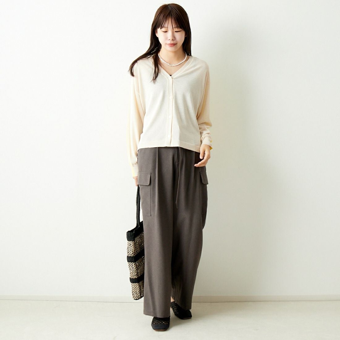 Jeans Factory Clothes [ジーンズファクトリークローズ] 2WAY UVカットカーディガン [116-5026] IVORY/YELL &&モデル身長：167cm 着用サイズ：F&&