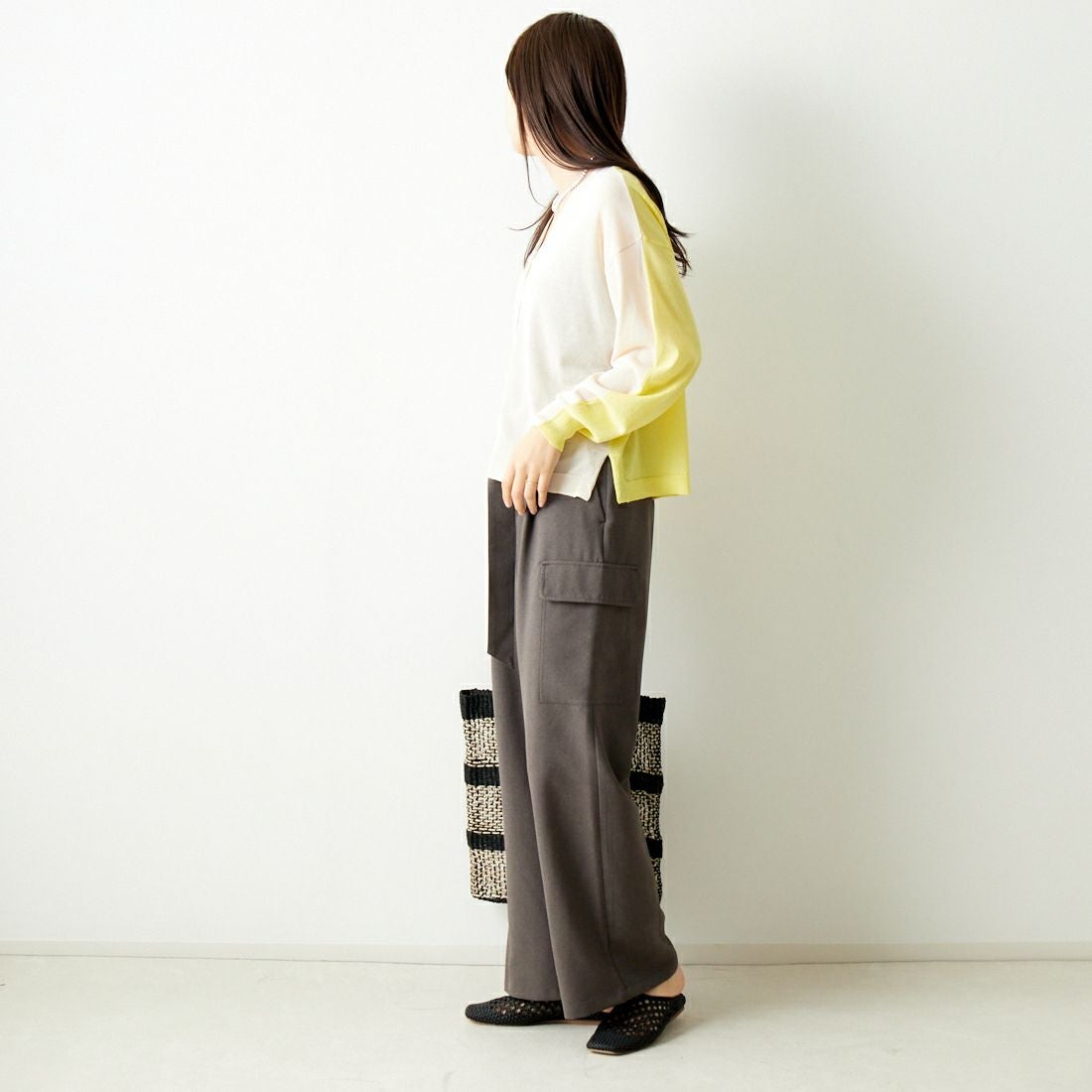 Jeans Factory Clothes [ジーンズファクトリークローズ] 2WAY UVカットカーディガン [116-5026] IVORY/YELL &&モデル身長：167cm 着用サイズ：F&&