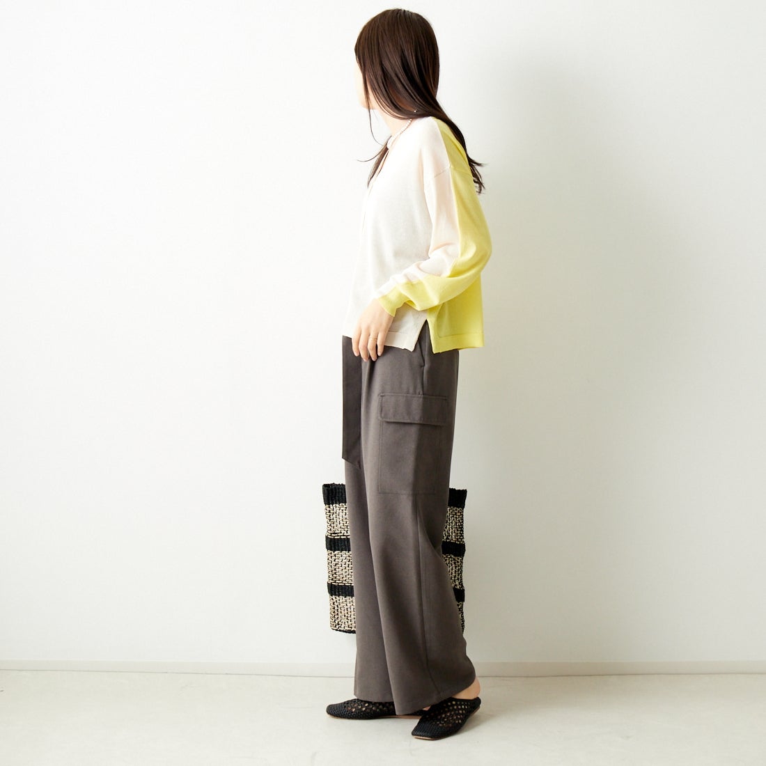 Jeans Factory Clothes [ジーンズファクトリークローズ] 2WAY UVカットカーディガン [116-5026] IVORY/YELL &&モデル身長：167cm 着用サイズ：F&&