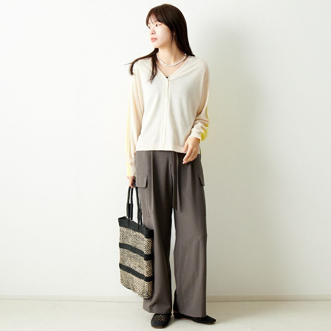 Jeans Factory Clothes [ジーンズファクトリークローズ] 2WAY UVカットカーディガン [116-5026] IVORY/YELL &&モデル身長：167cm 着用サイズ：F&&