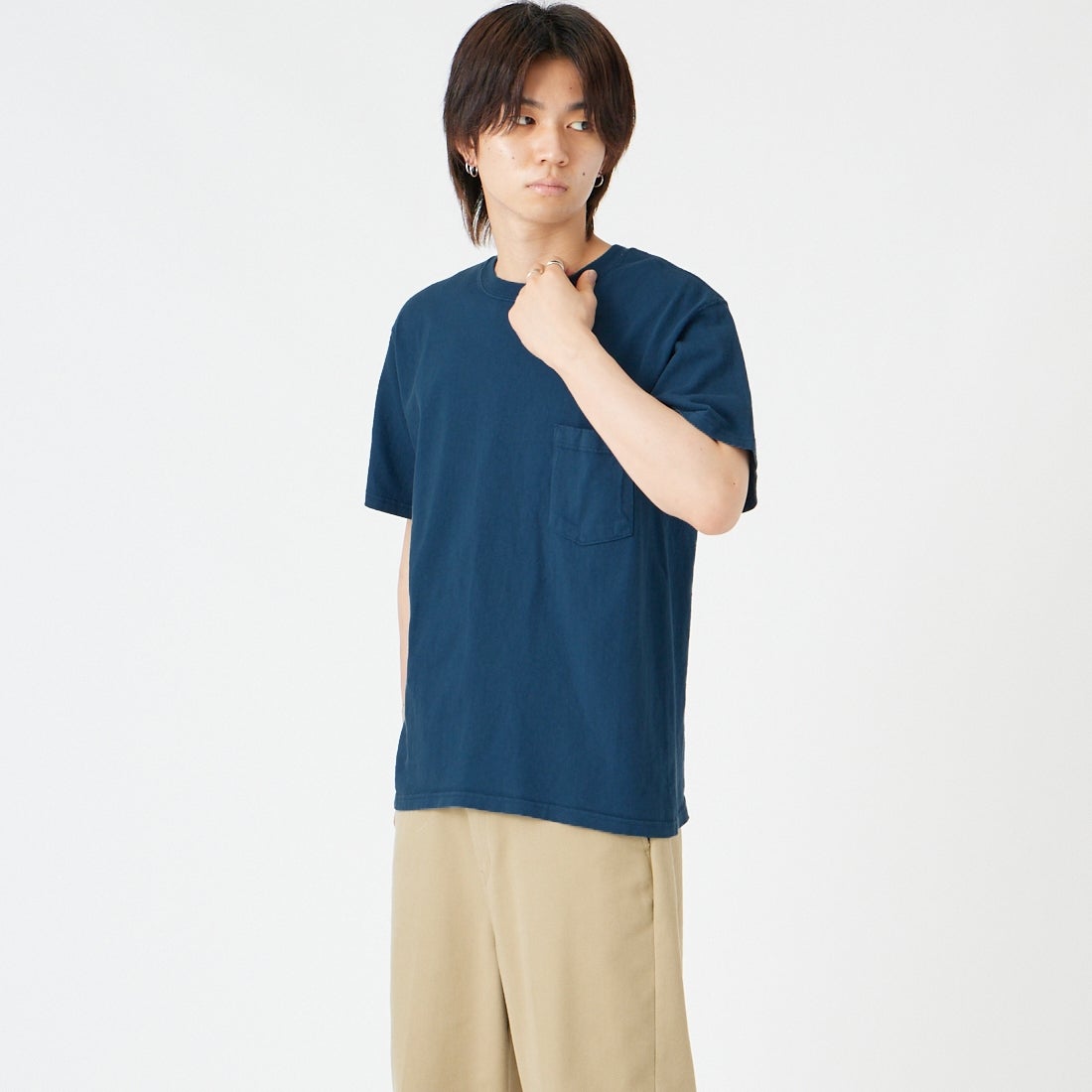 Goodwear [グッドウェア] レギュラーフィット 半袖Tシャツ [GDW-SSV-000100] NAVY &&モデル身長：177cm 着用サイズ：M&&