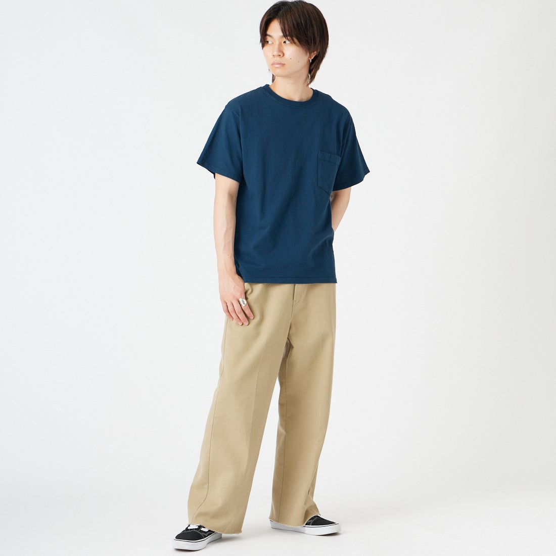 Goodwear [グッドウェア] レギュラーフィット 半袖Tシャツ [GDW-SSV-000100] NAVY &&モデル身長：177cm 着用サイズ：M&&