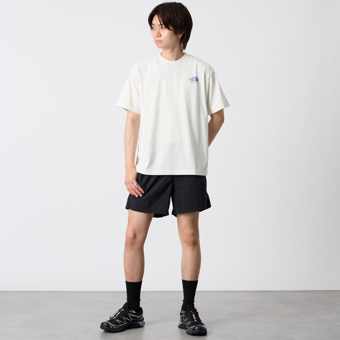 THE NORTH FACE [ザ ノースフェイス] ショートスリーブ ヒストリカルロゴTシャツ [NT32407] WX &&モデル身長：177cm 着用サイズ：M&&