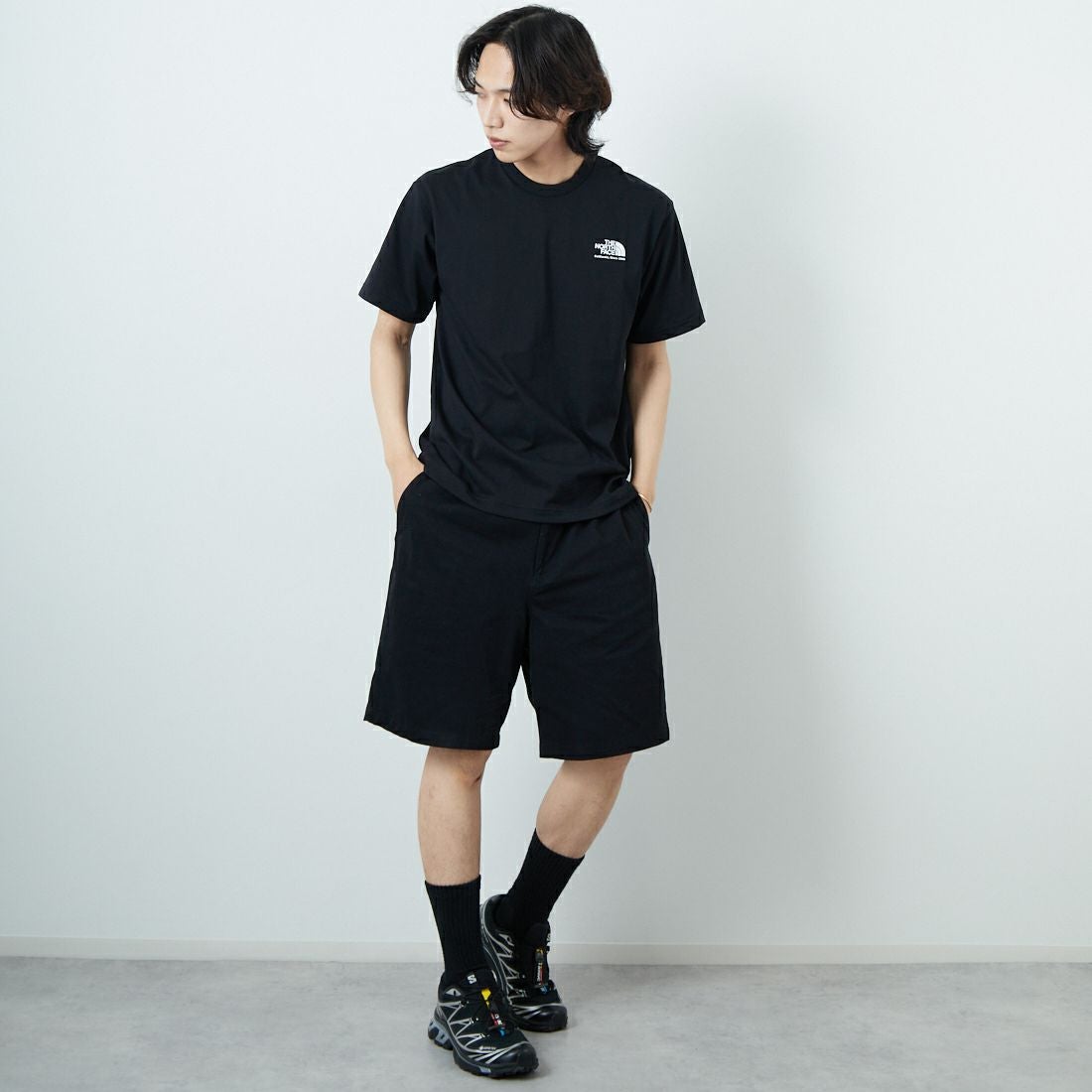 THE NORTH FACE [ザ ノースフェイス] ショートスリーブ ヒストリカルロゴTシャツ [NT32407] K &&モデル身長：179cm 着用サイズ：M&&