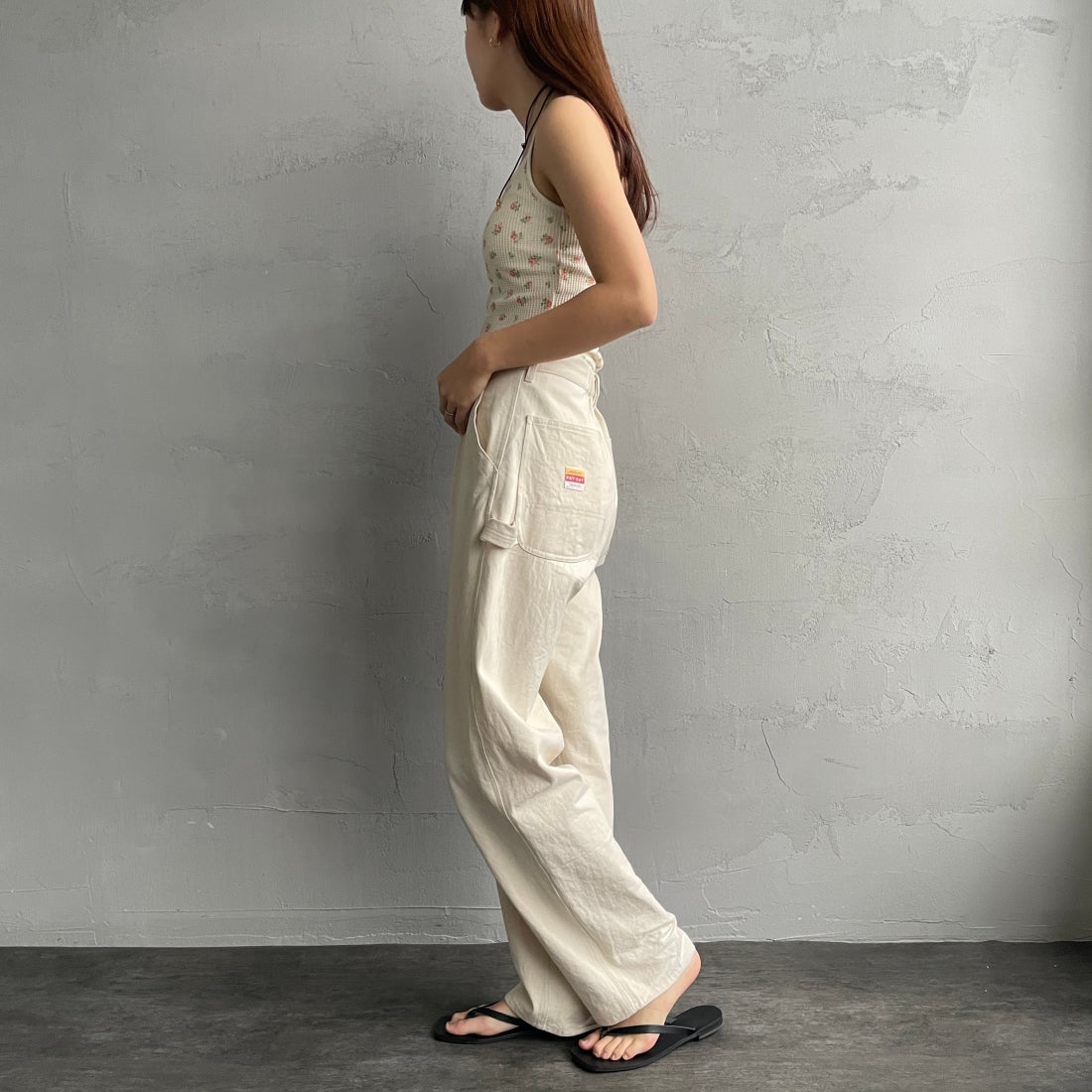 JE MORGAN [ジェイイーモーガン] ワッフル花柄キャミソール [JD764-29S] 34 NAT/RED &&モデル身長：165cm 着用サイズ：F&&